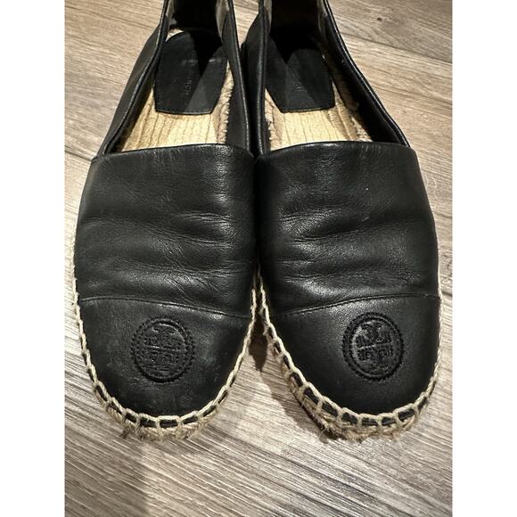 Tory Burch Black Leather Espadrille Size 7M - READ DESCRIPTION - Picture 2 of 13